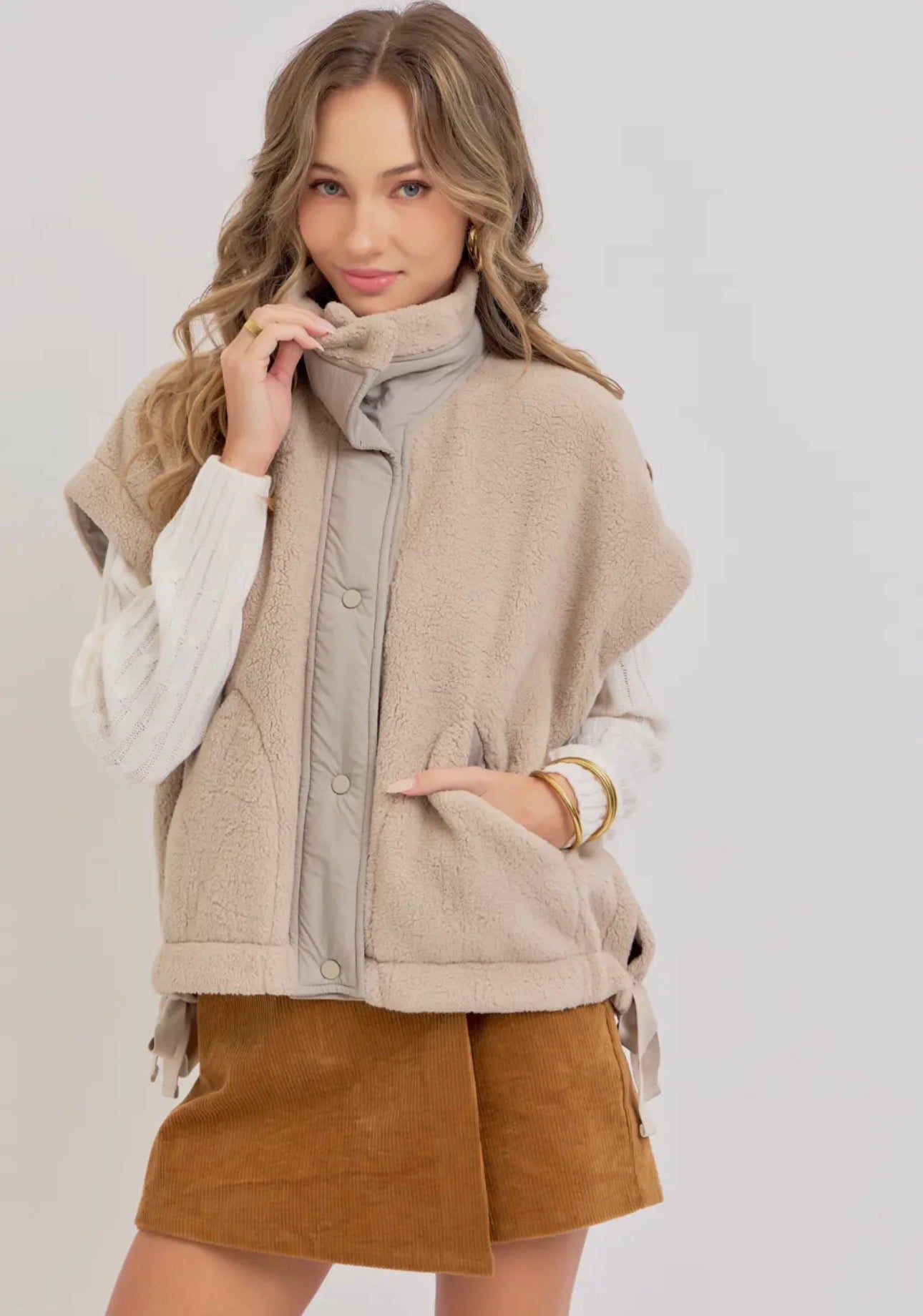 Oversized Fleece Vest w/ side tie