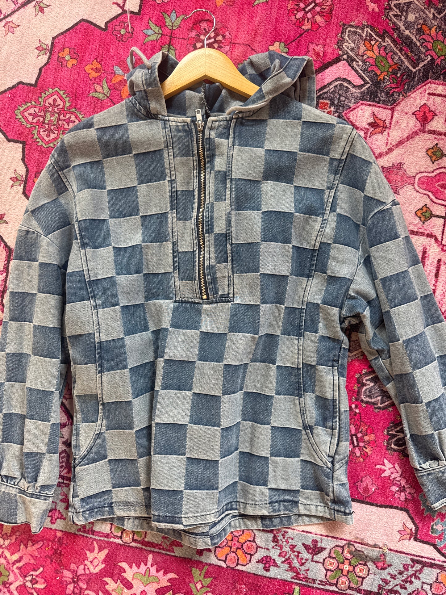 Checkered Denim Zip