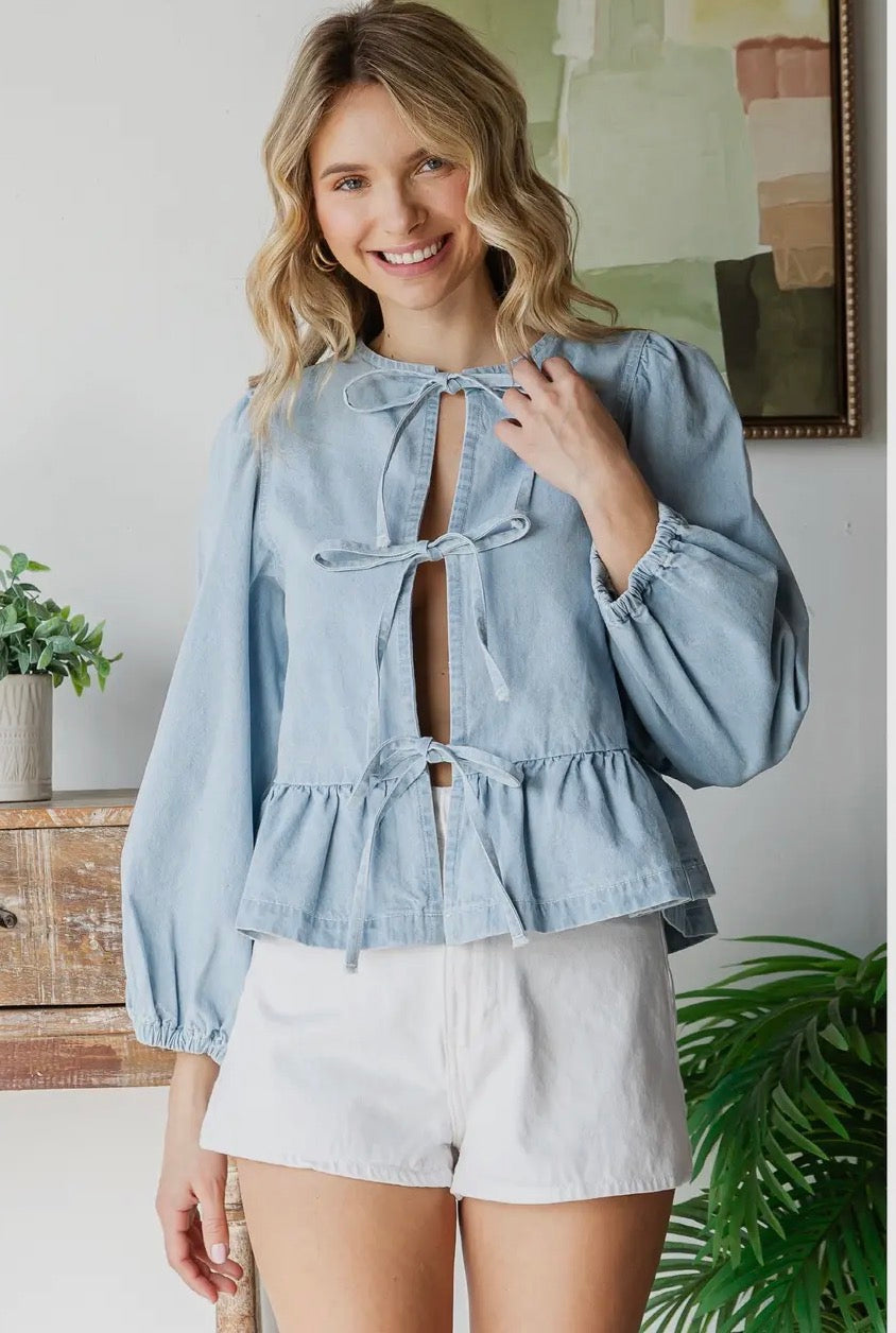 Front Ribbon Denim Top