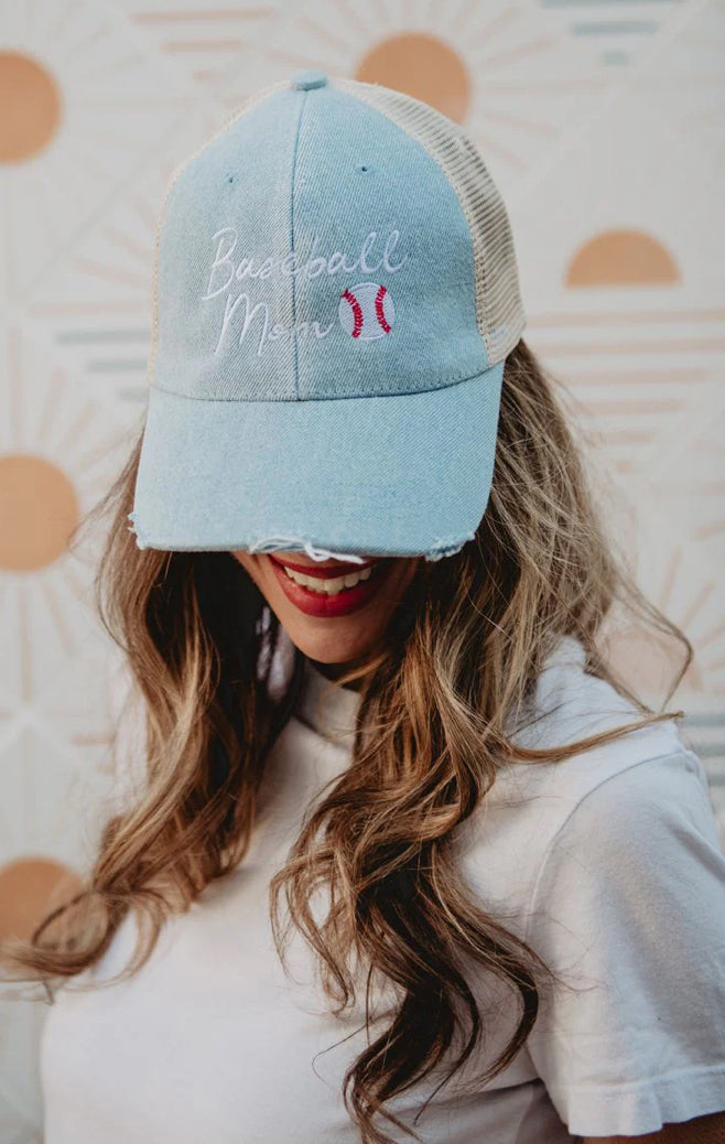 Trucker Hat | Distressed Denim Baseball Mama