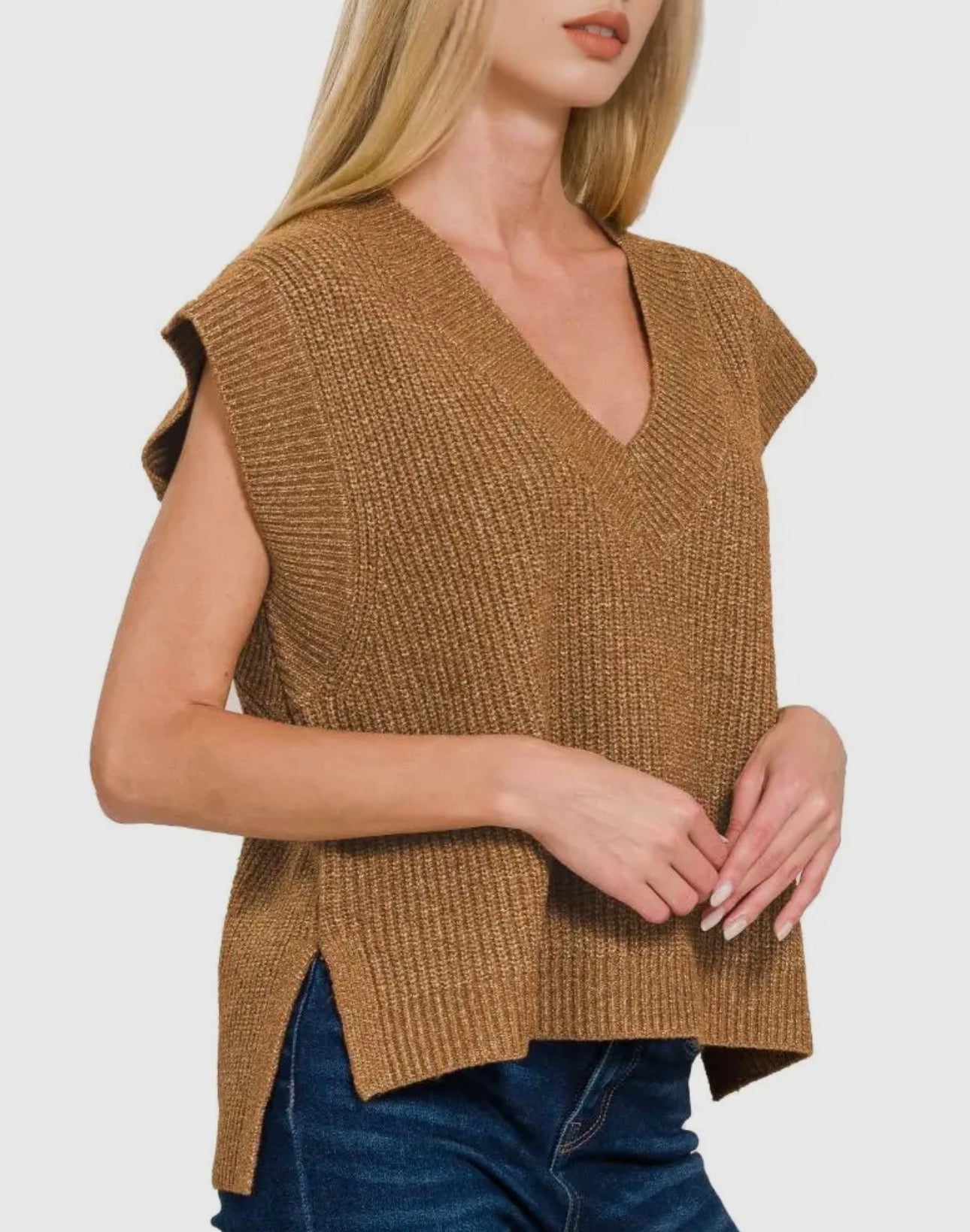 Oversized Sweater Vest with Side Slit