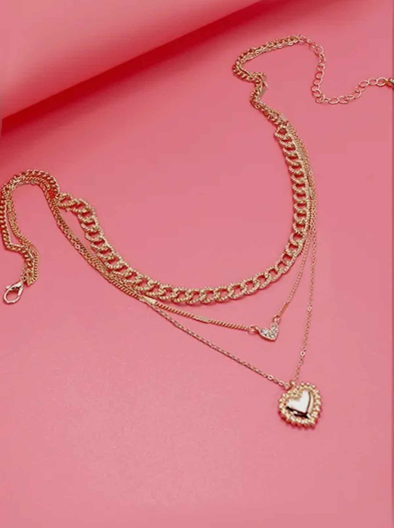 Multi Layer Heart Rhinestone Necklace