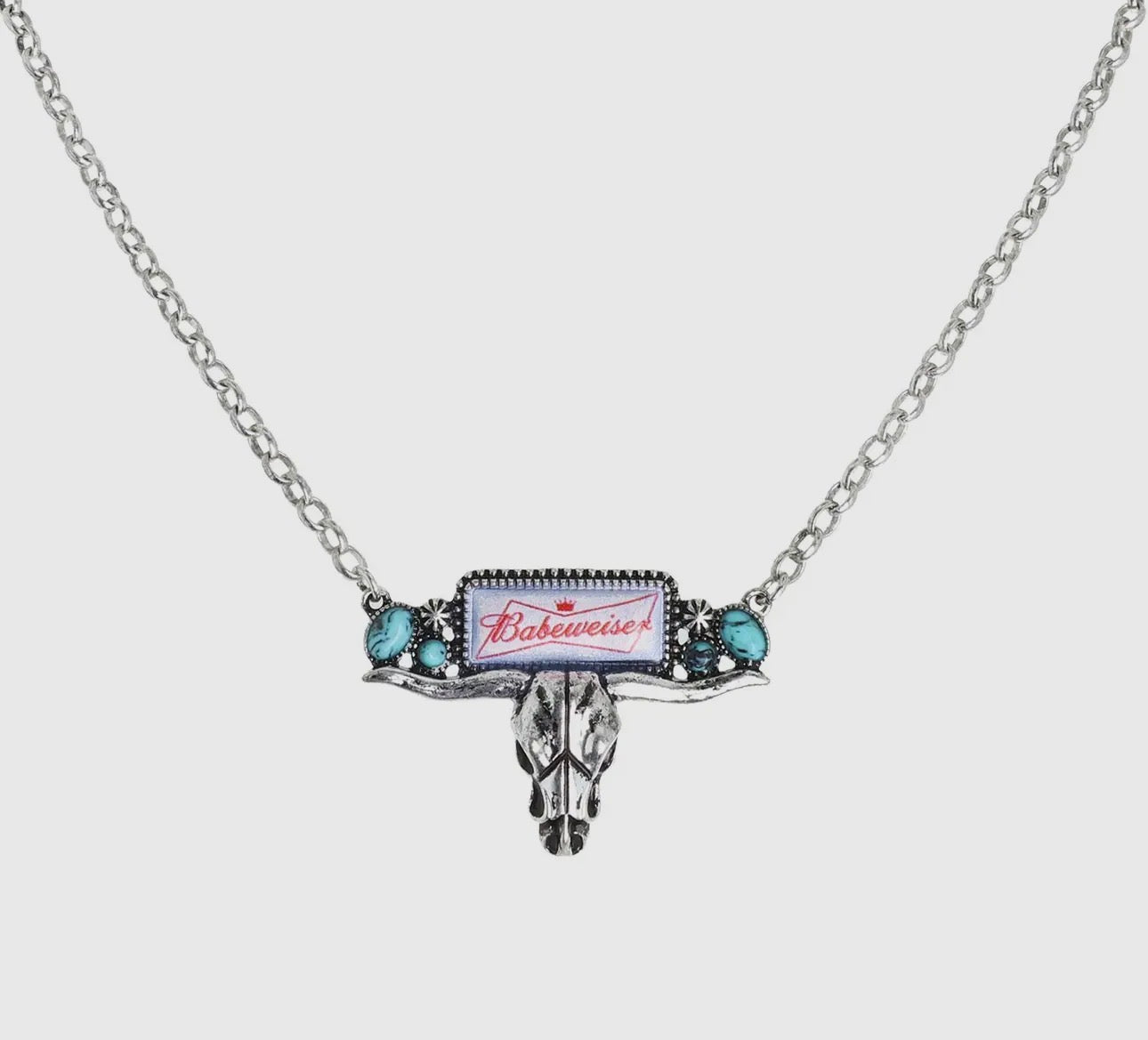 Enamel Babeweiser Longhorn Skull Necklace