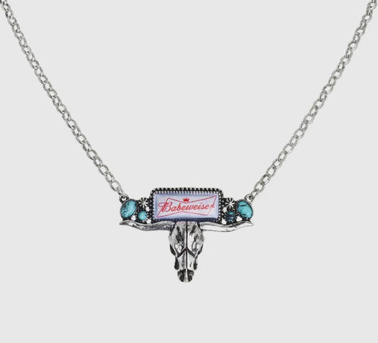 Enamel Babeweiser Longhorn Skull Necklace