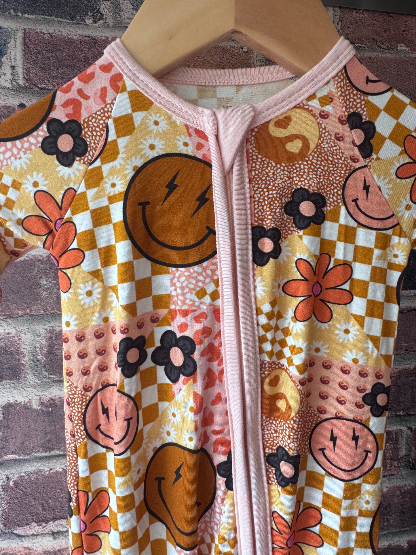 Baby Bamboo Zip Romper | Smiley Patchwork