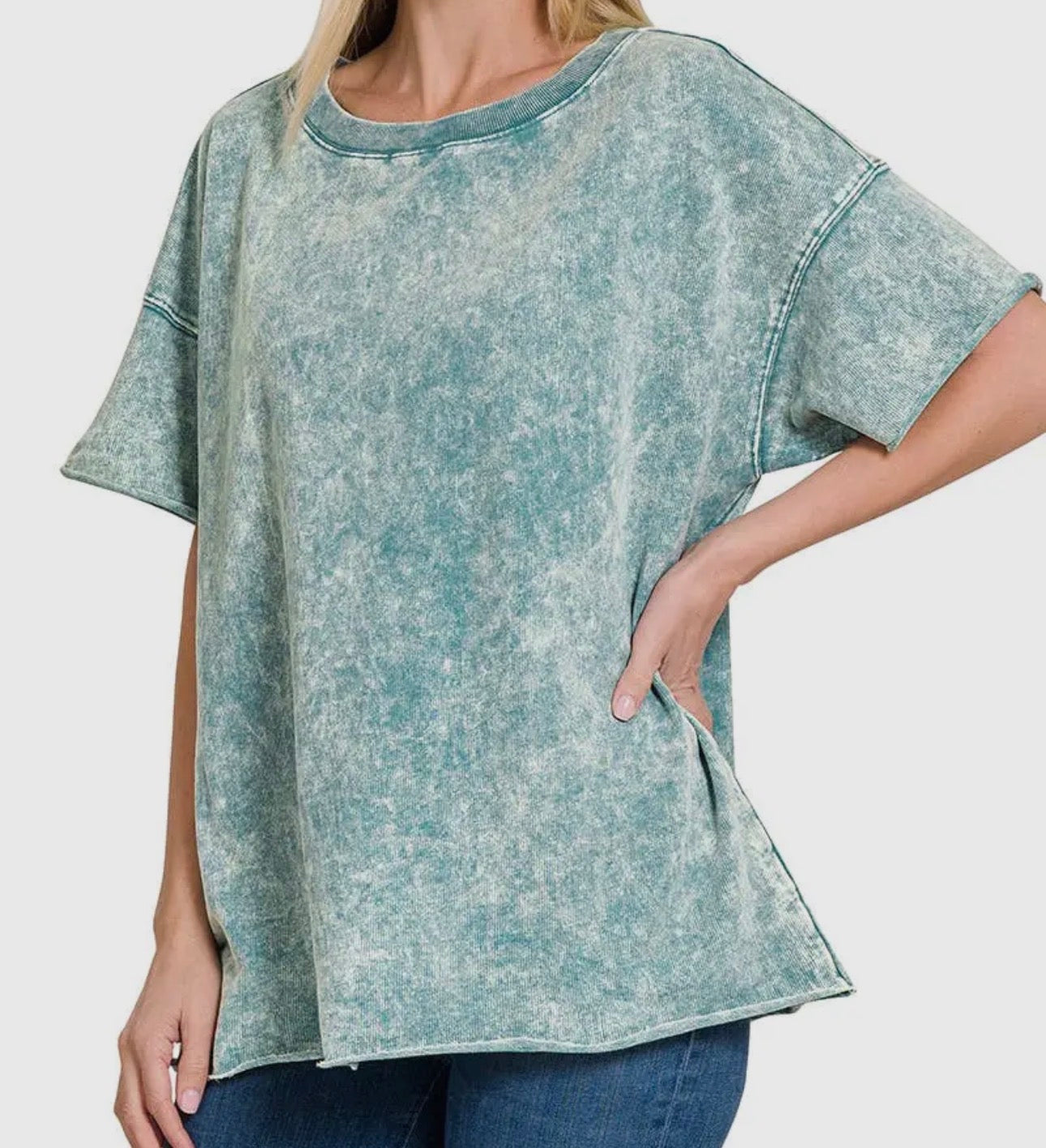 Acid Wash French Terry Raw Edge Top