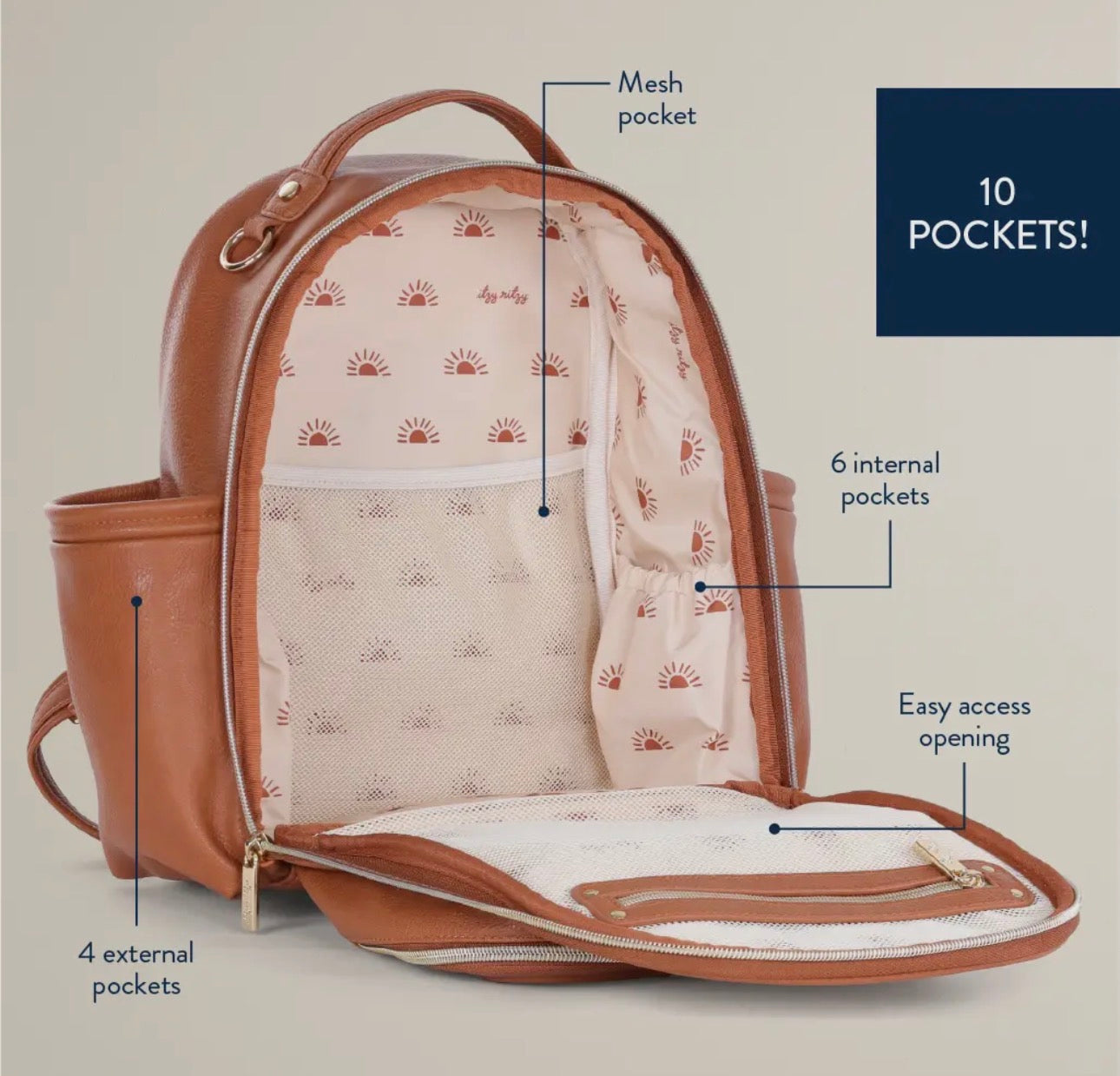 Cognac Itzy Mini Plus Backpack Diaper Bag