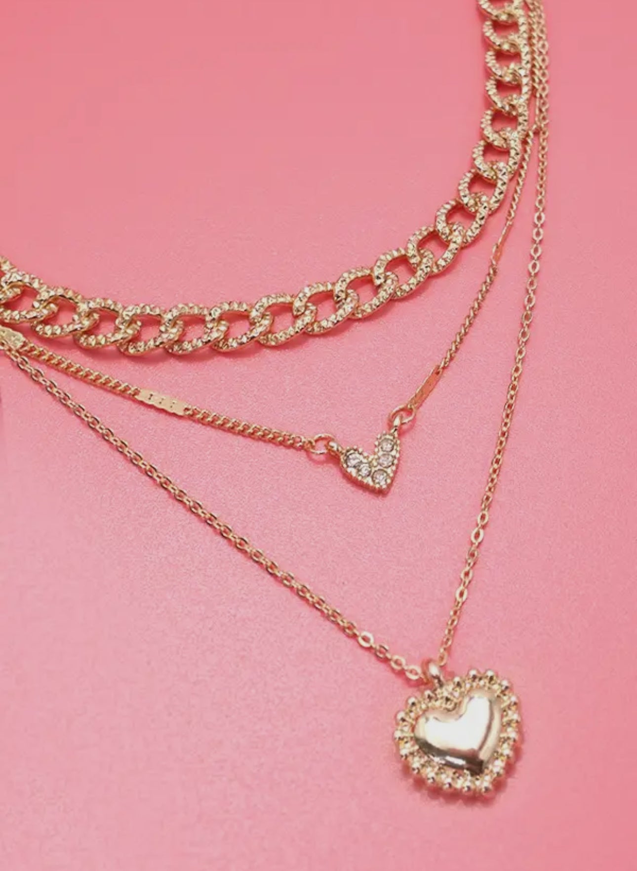 Multi Layer Heart Rhinestone Necklace