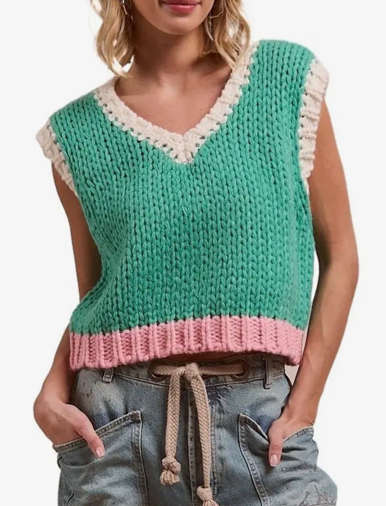 Colorblock Sleeveless Sweater Top
