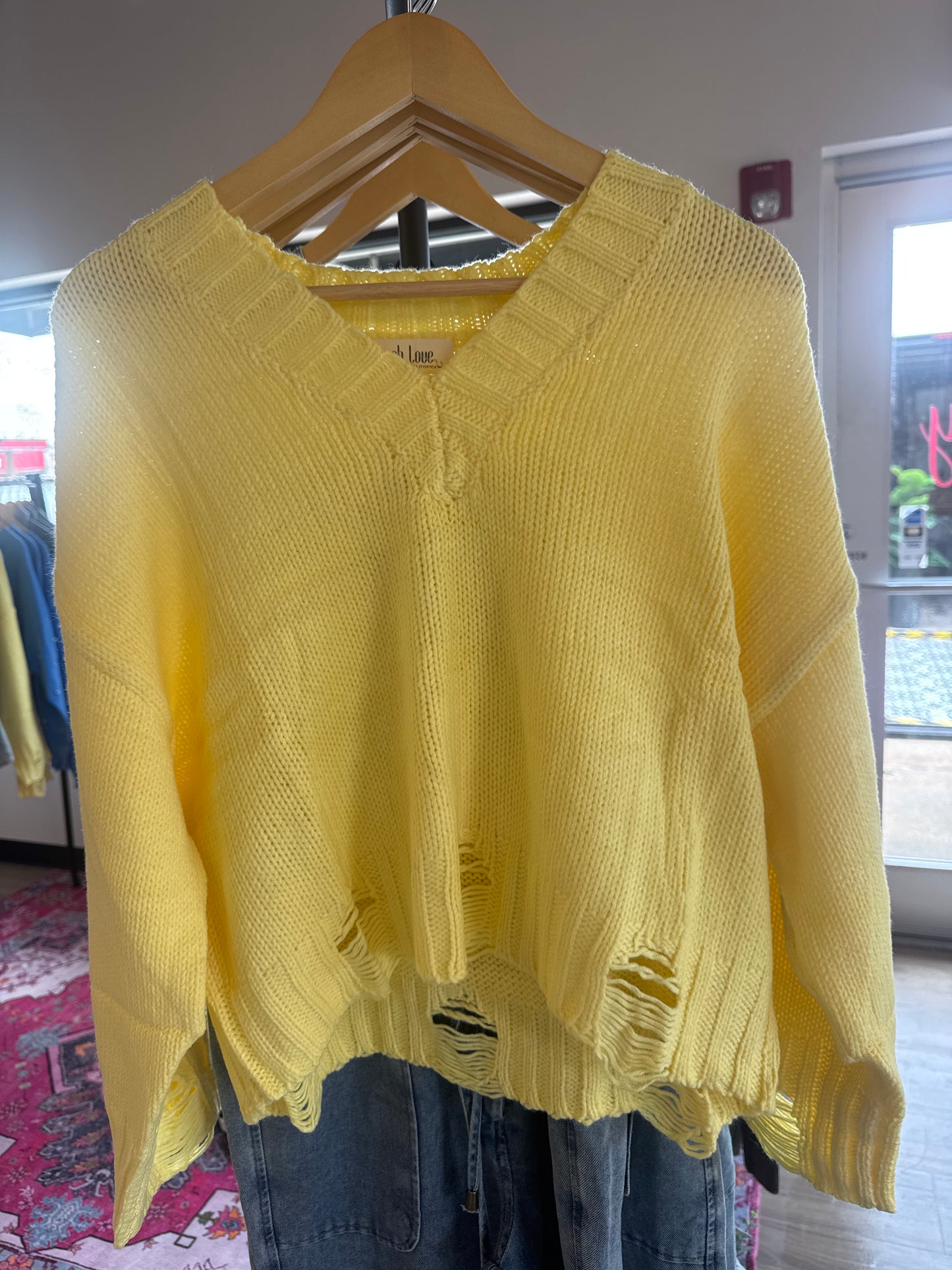 Distressed Sweater | Yellow