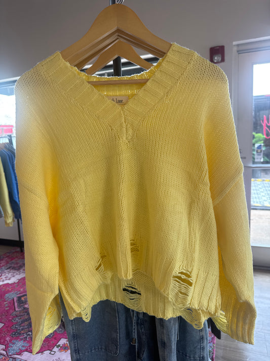 Distressed Sweater | Yellow
