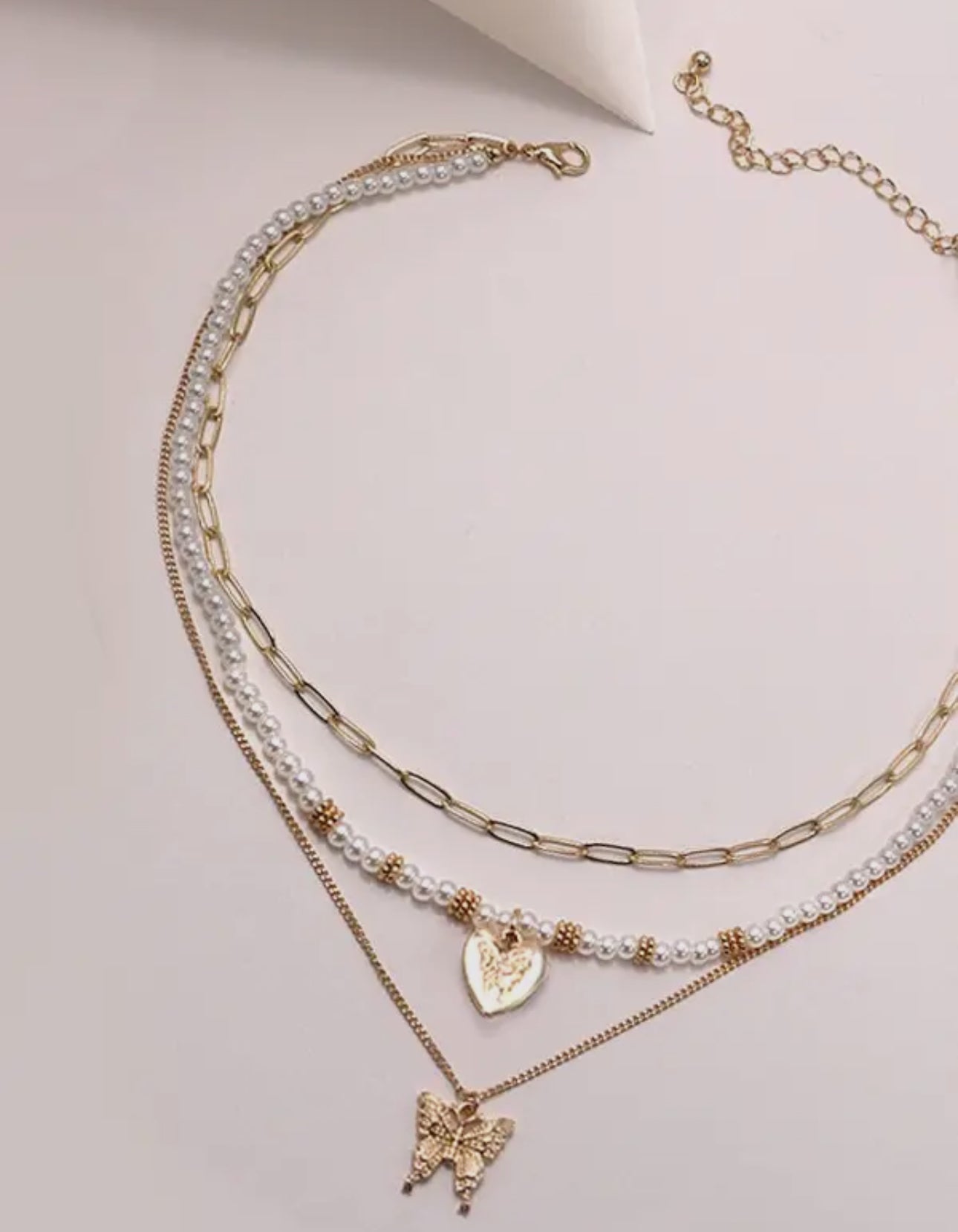 Multi Layer Pearl & Butterfly Necklace