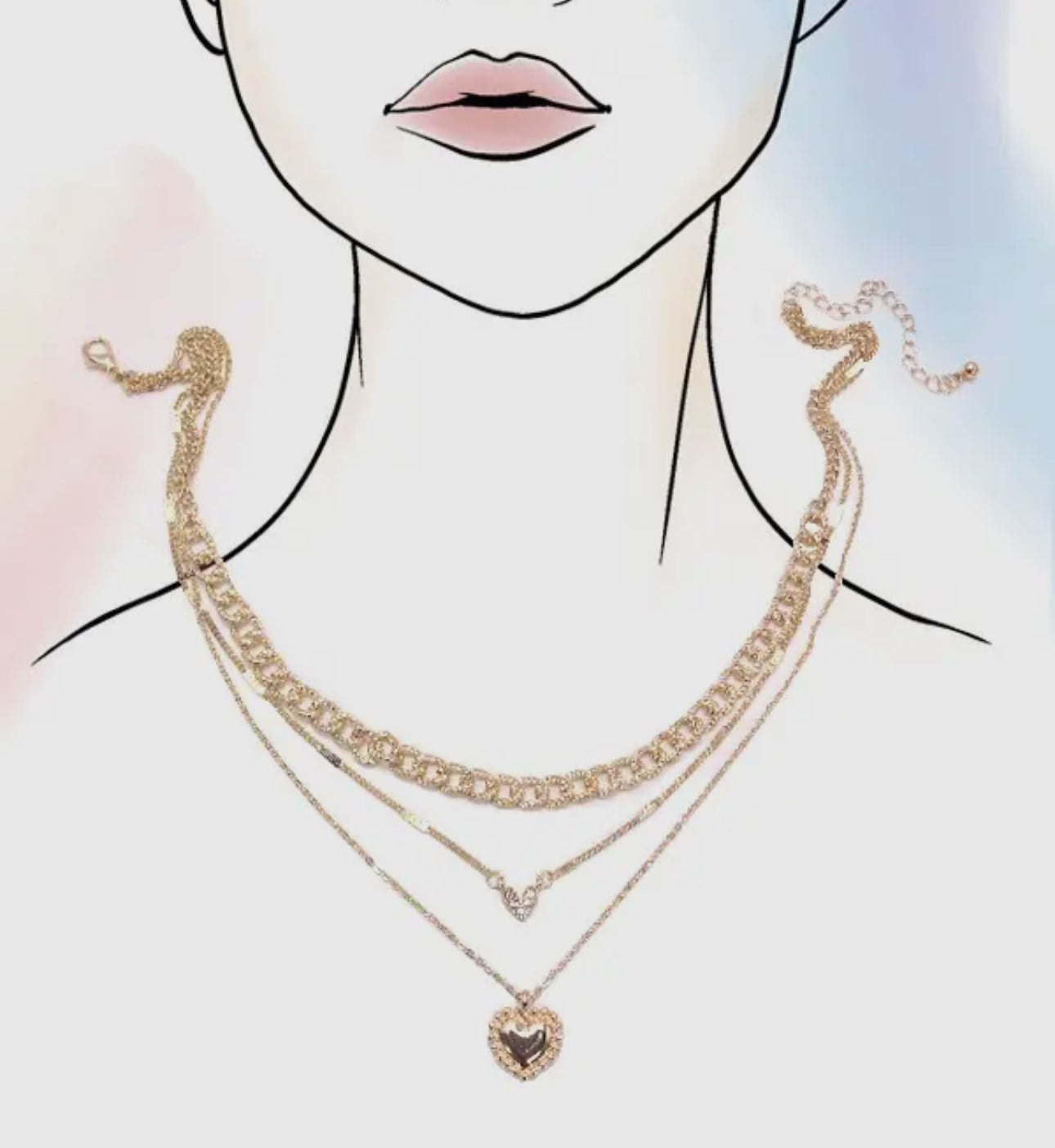 Multi Layer Heart Rhinestone Necklace