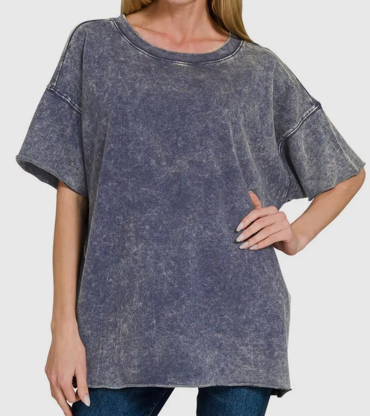Acid Wash French Terry Raw Edge Top