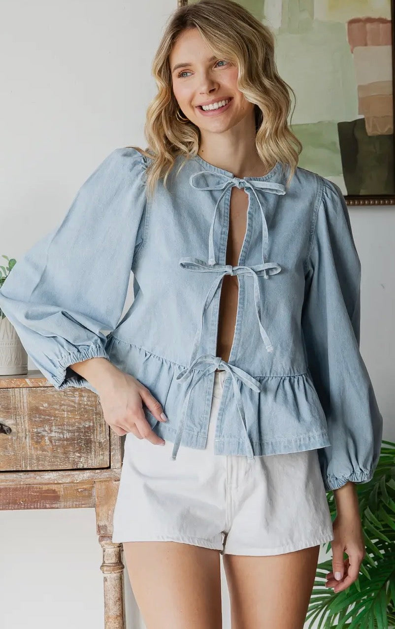 Front Ribbon Denim Top