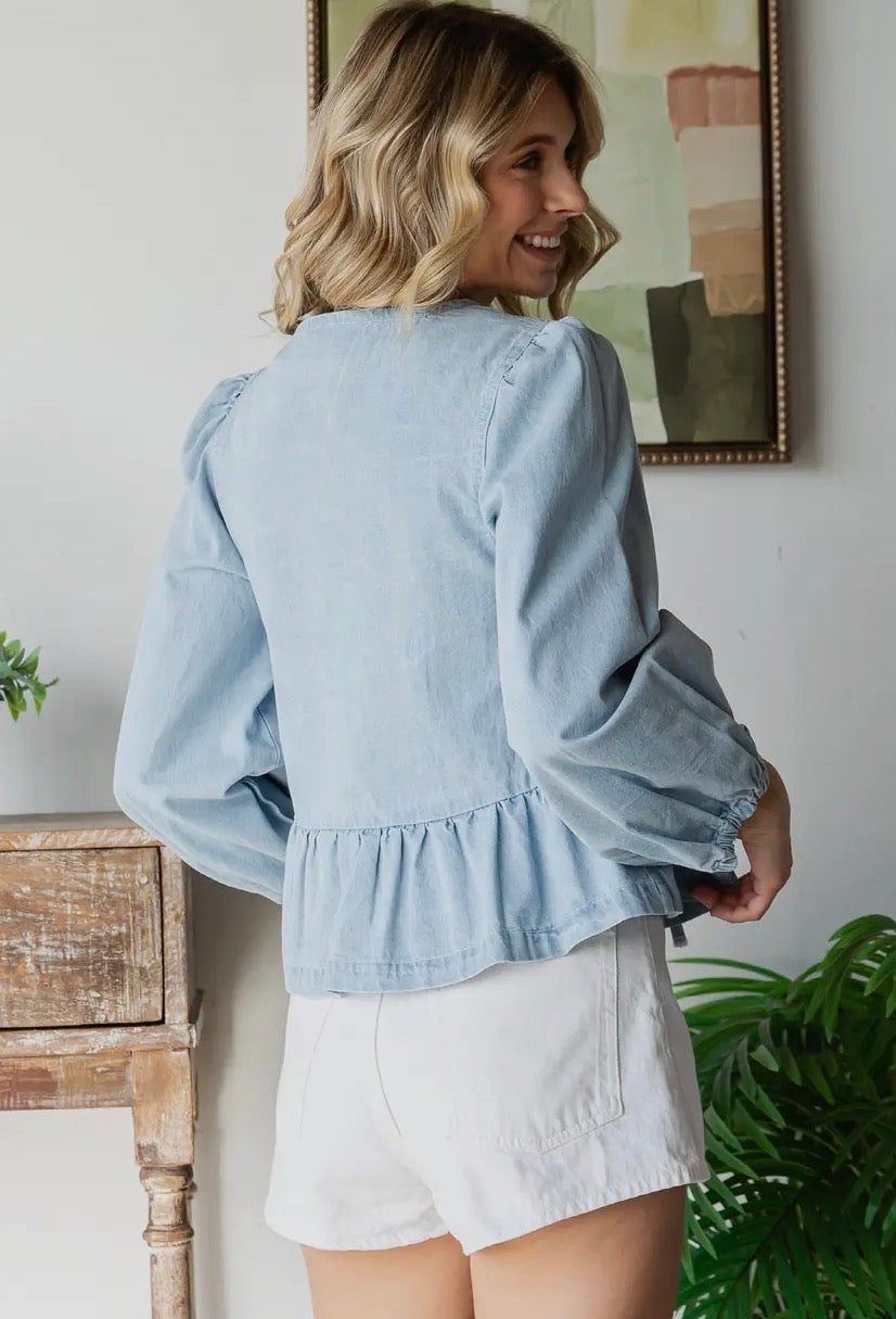 Front Ribbon Denim Top