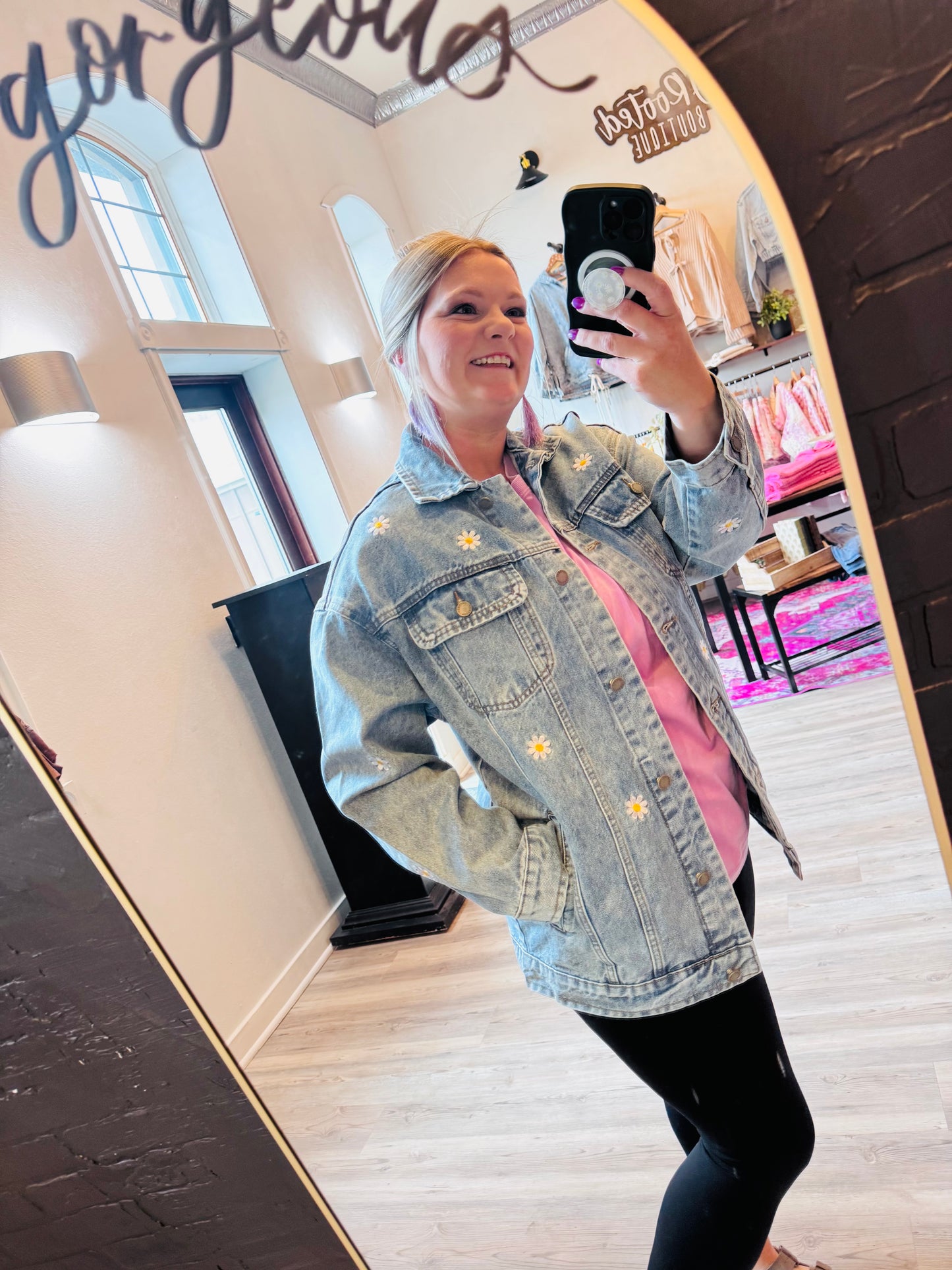 Embroidered Oversized Denim Jacket | Flower