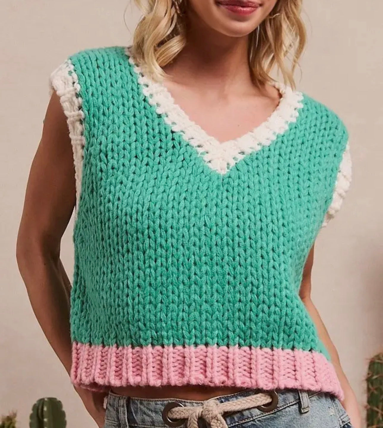 Colorblock Sleeveless Sweater Top
