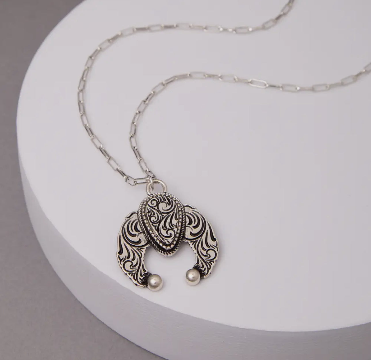 Western Filigree Etched Squash Blossom Necklace