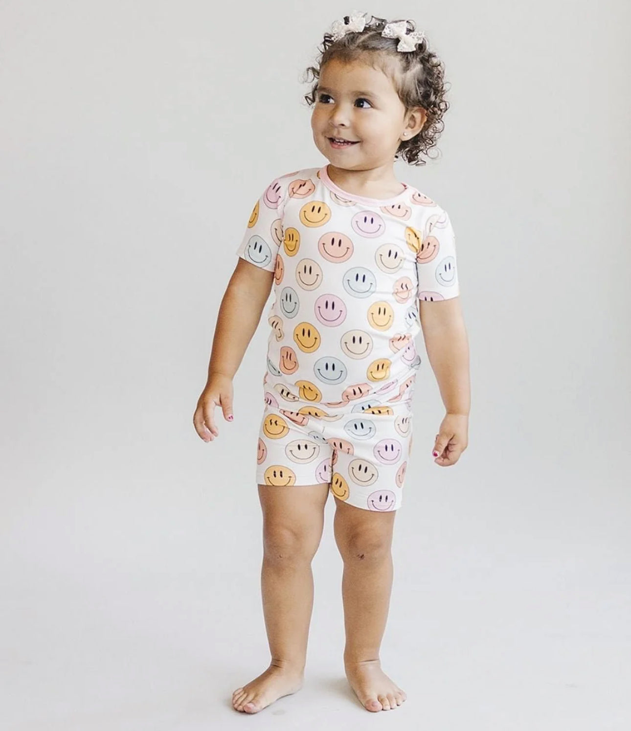 Smiley Bamboo Two Piece Shorts Set | Pink