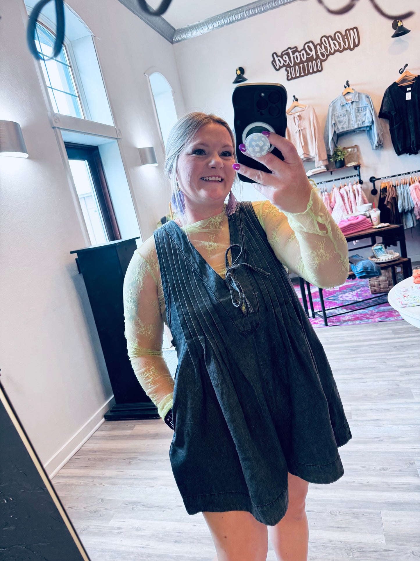 Front Pleated V-Neck Sleeveless Denim Romper