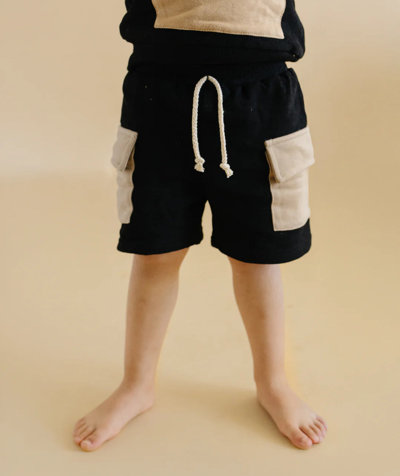 Terry Cargo Shorts Set | Black & Tan