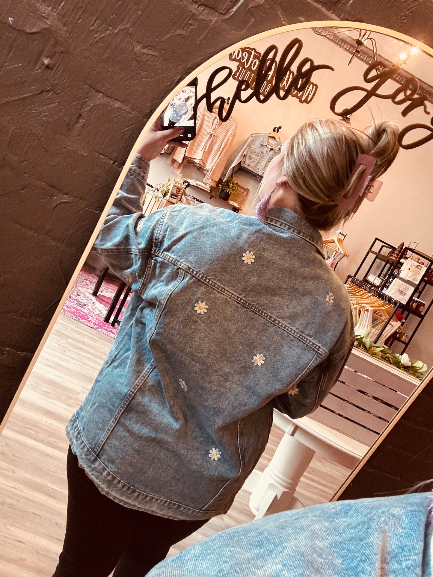 Embroidered Oversized Denim Jacket | Flower