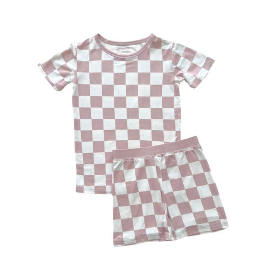 Bamboo Two Piece Short Set | Latte Checkered
