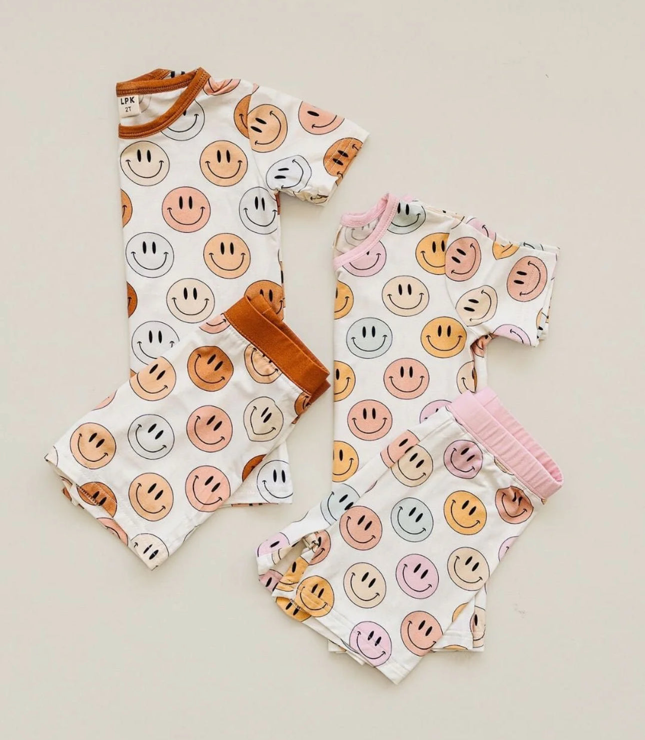 Smiley Bamboo Two Piece Shorts Set | Pink