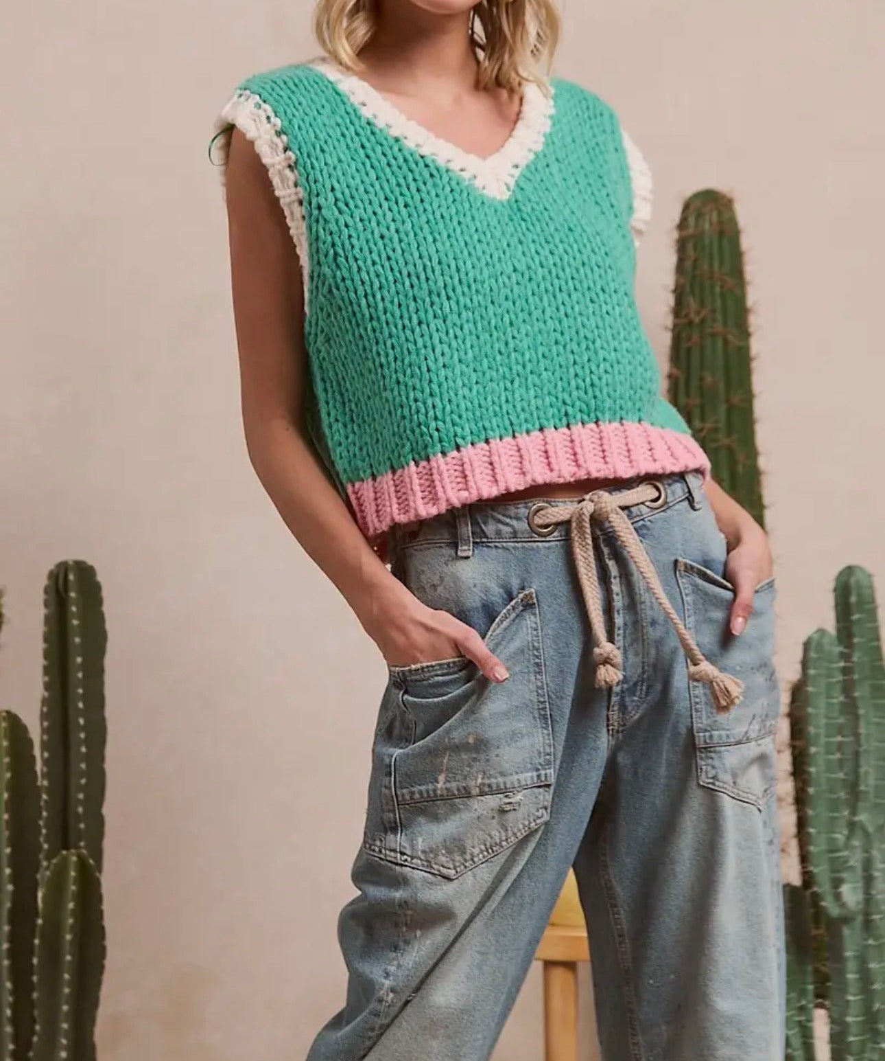 Colorblock Sleeveless Sweater Top