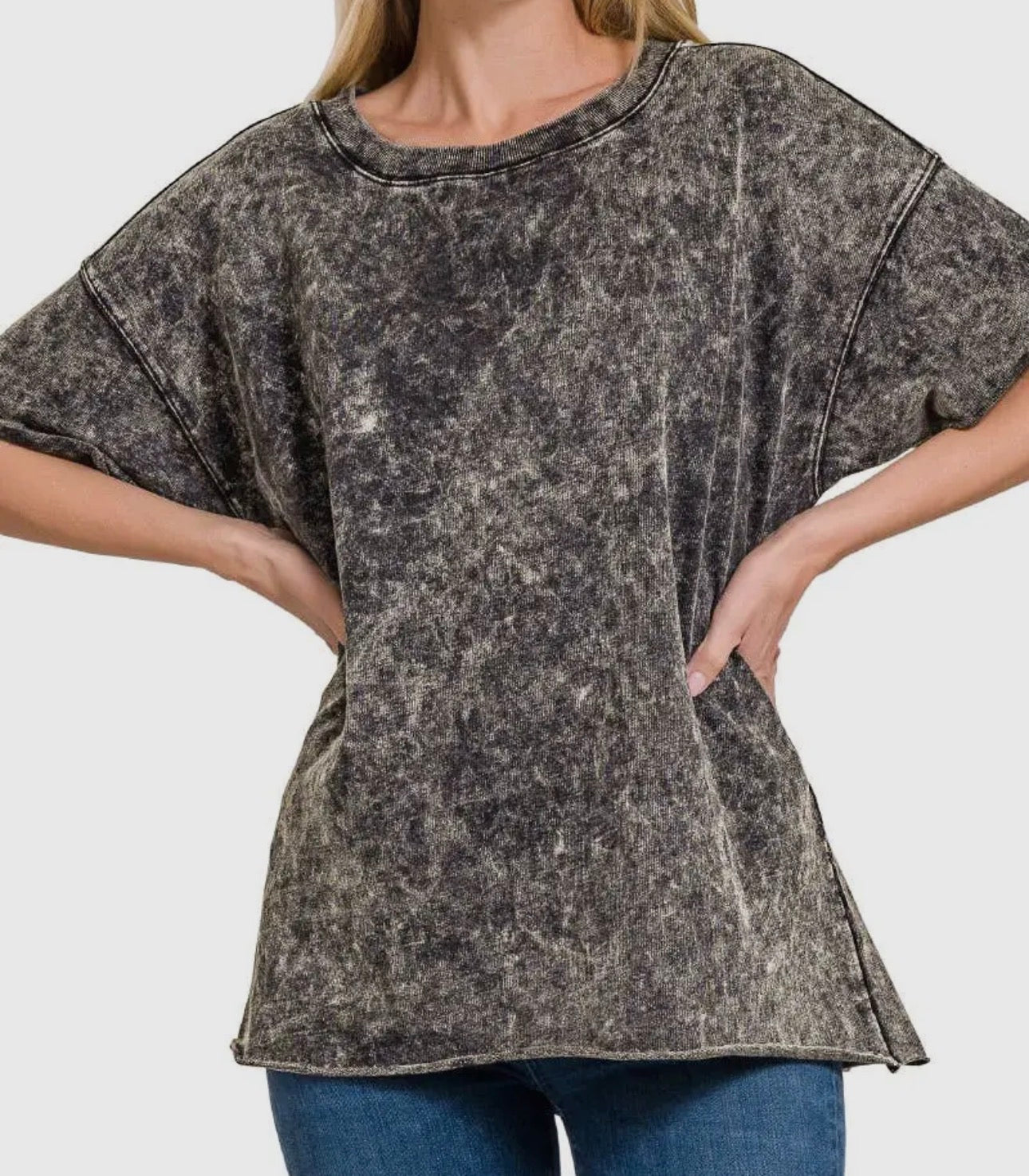 Acid Wash French Terry Raw Edge Top