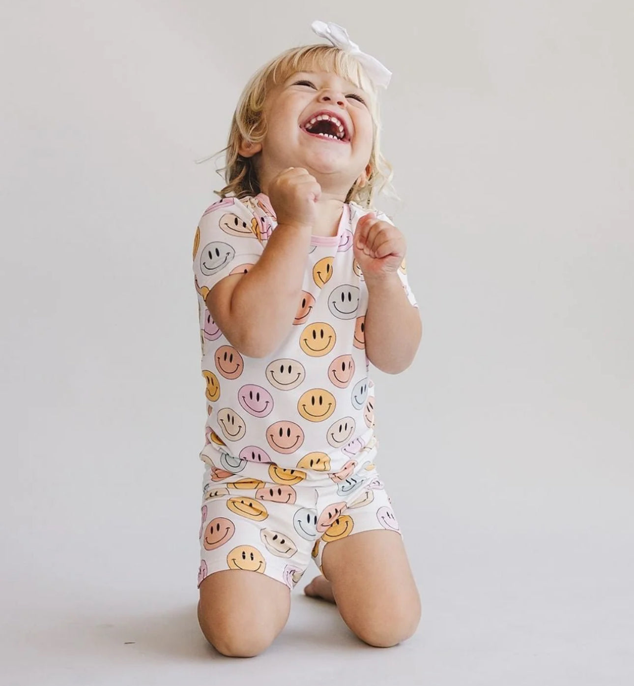 Smiley Bamboo Two Piece Shorts Set | Pink
